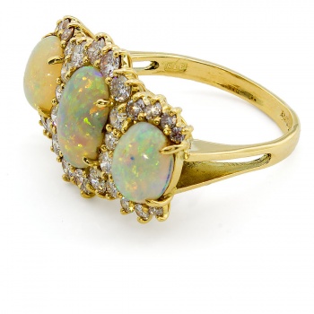 18ct Gold Opal / Diamond Cluster Ring Size V
